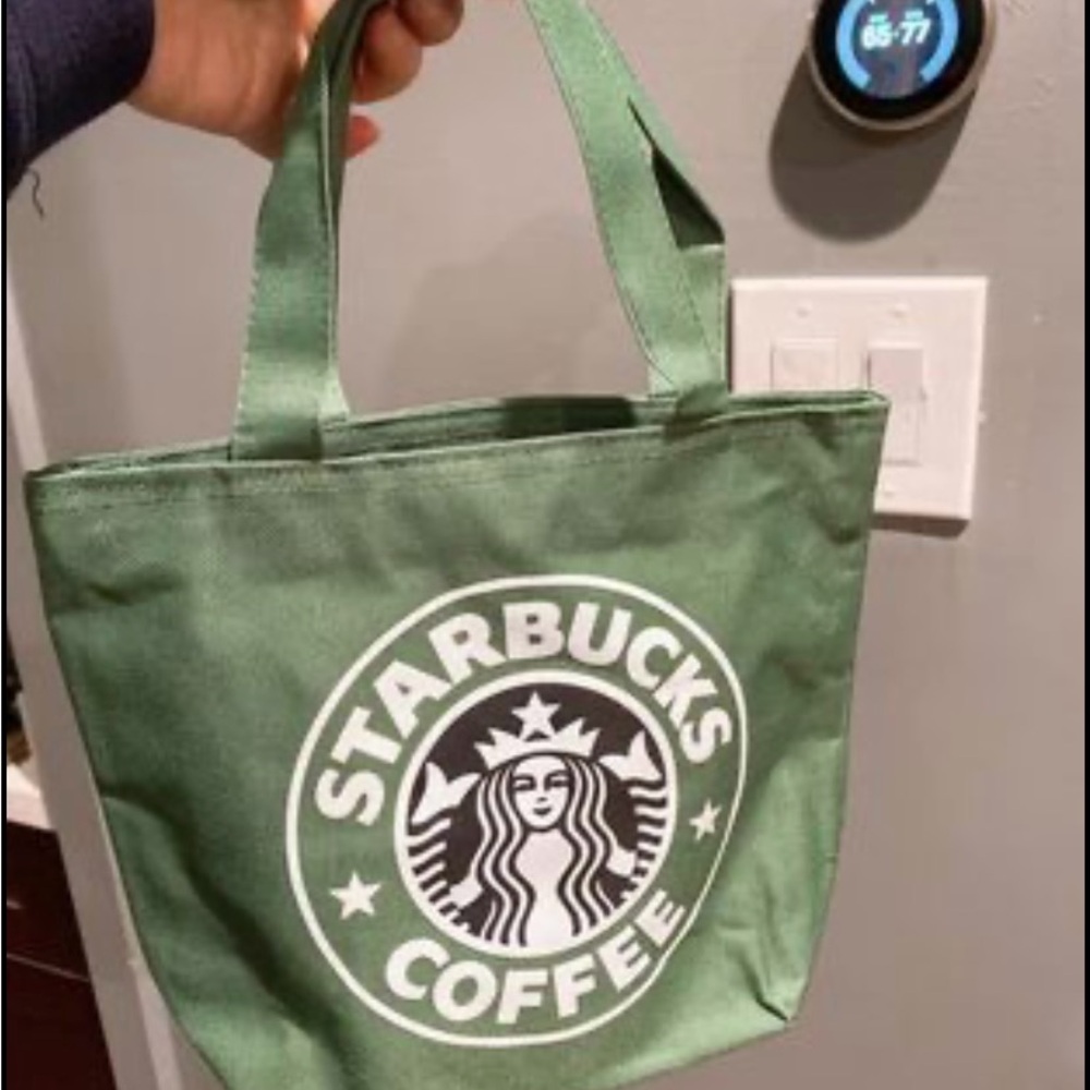 Starbucks green tote bag with star logo zipper coffee & tea advertising